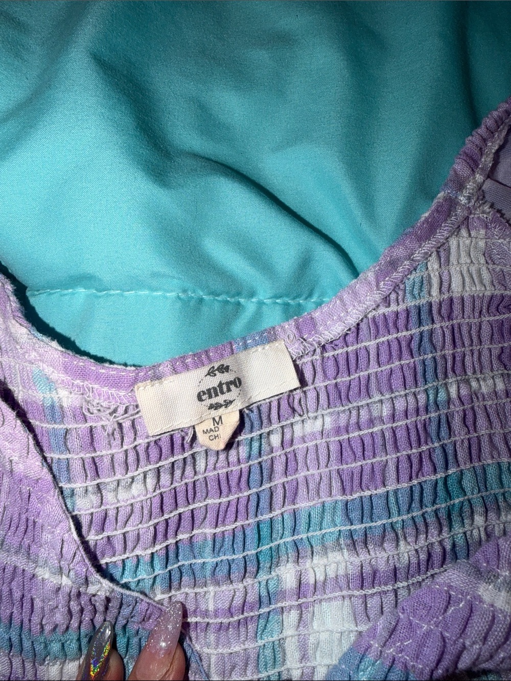 entro Purple and Aqua Plaid Smocked Tank - Picture 2 of 3